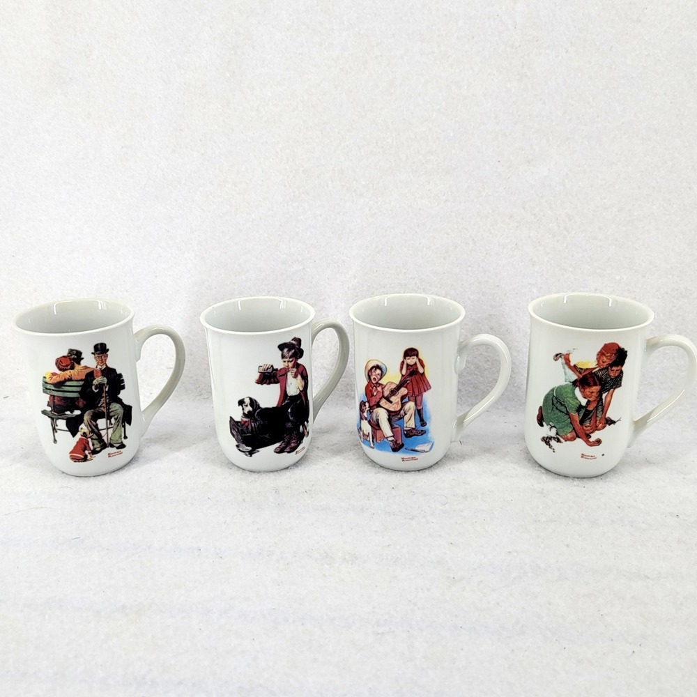 Vintage Norman Rockwell Coffee Mugs Set of 4 –‎ Classic Americana Art Scenes